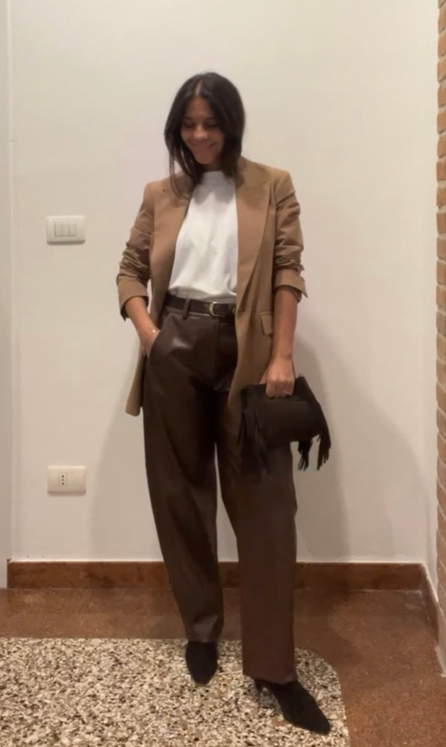 Pantalone Balloon in ecopelle intrecciata