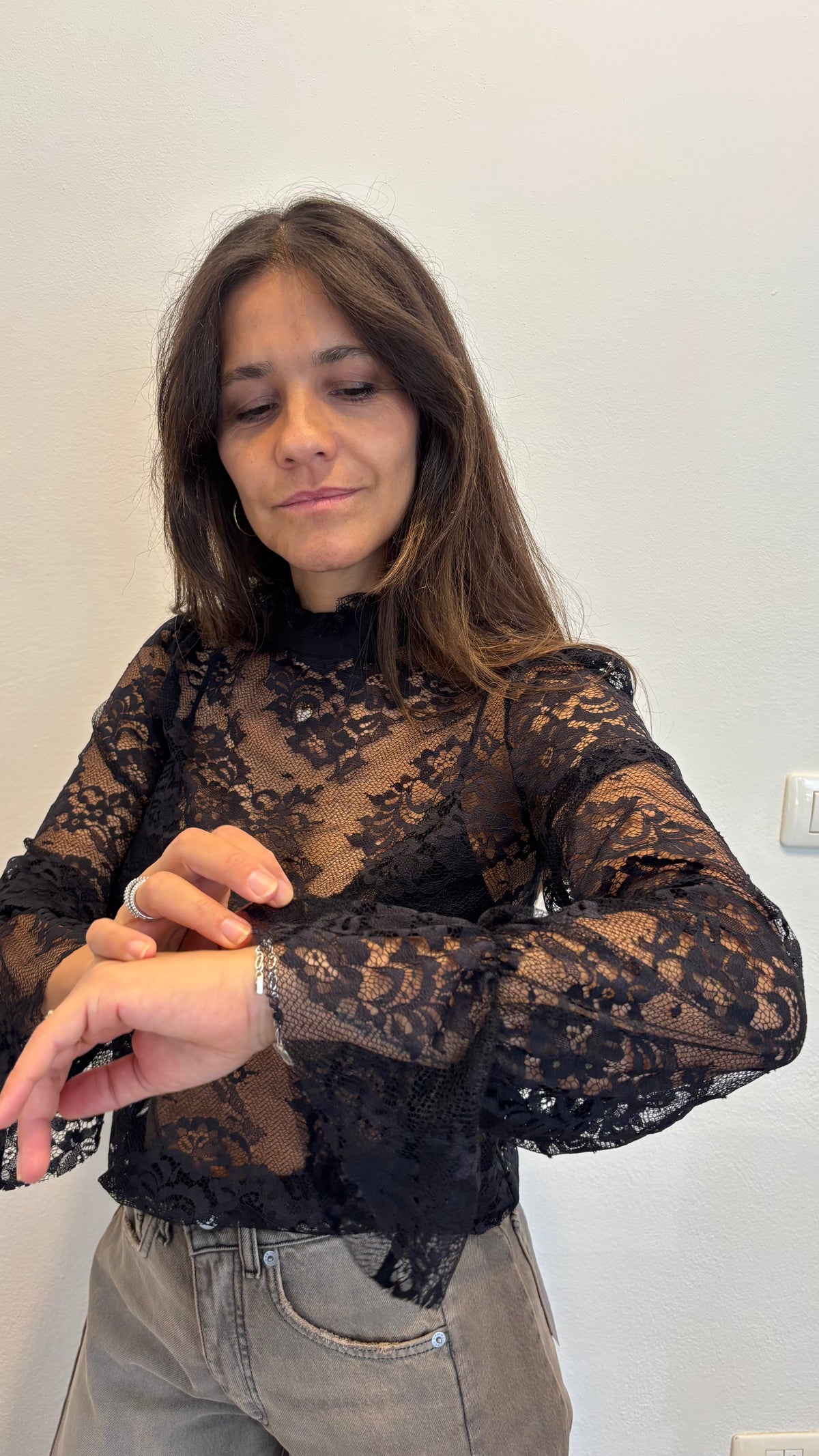 Maglia collo alto in pizzo