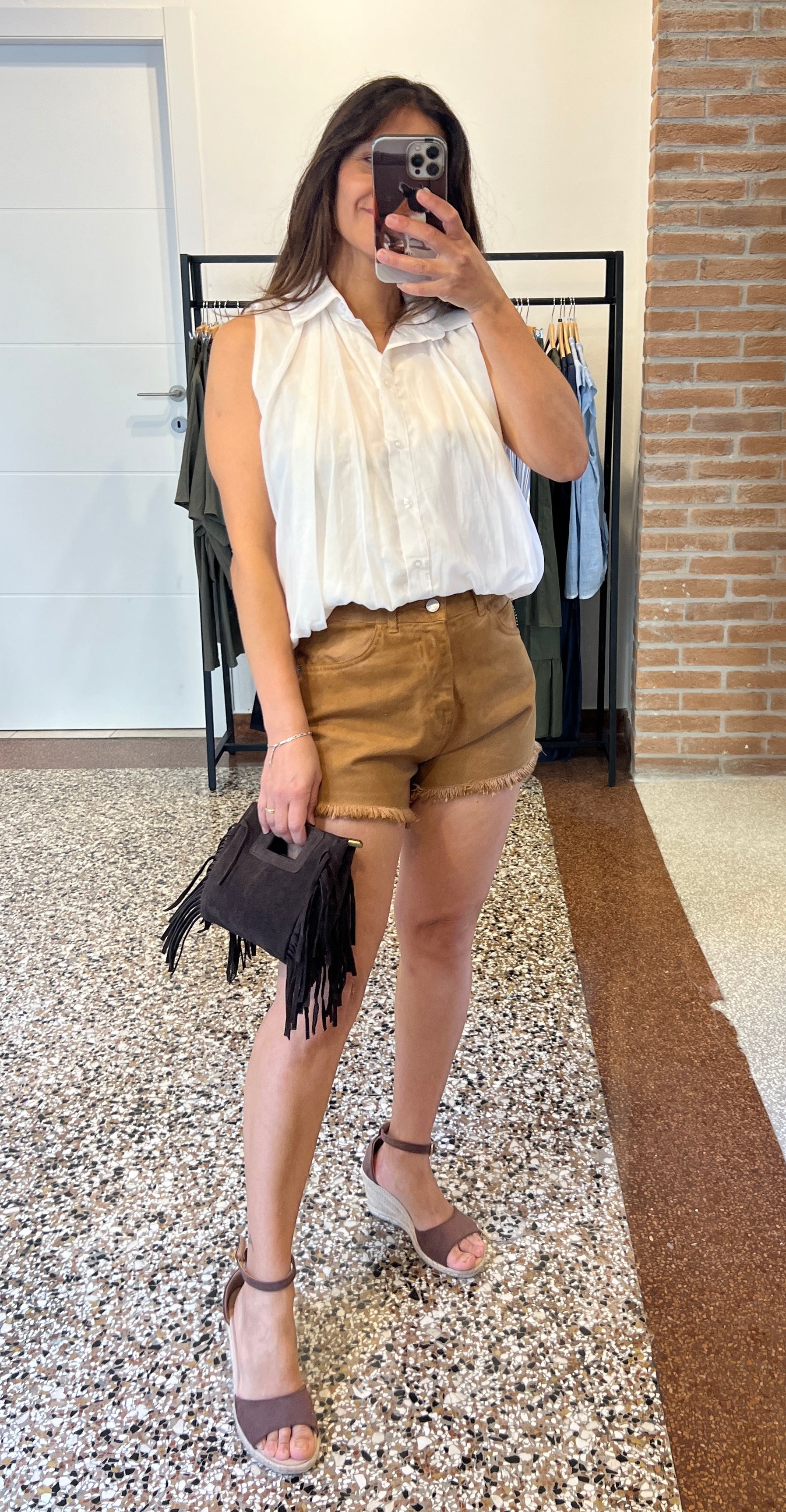 Camicia smanicata balloon in musso