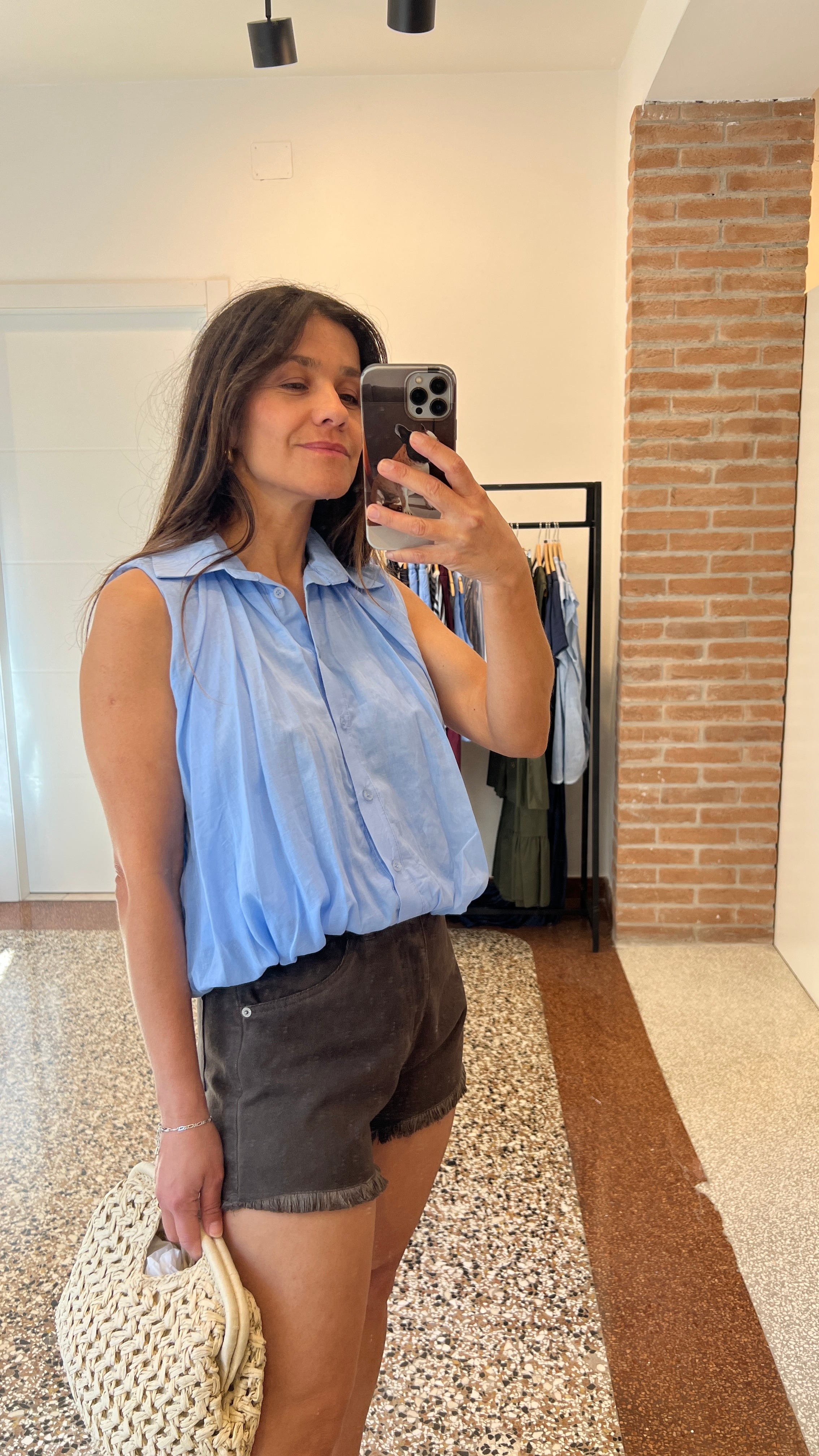 Camicia smanicata balloon in musso